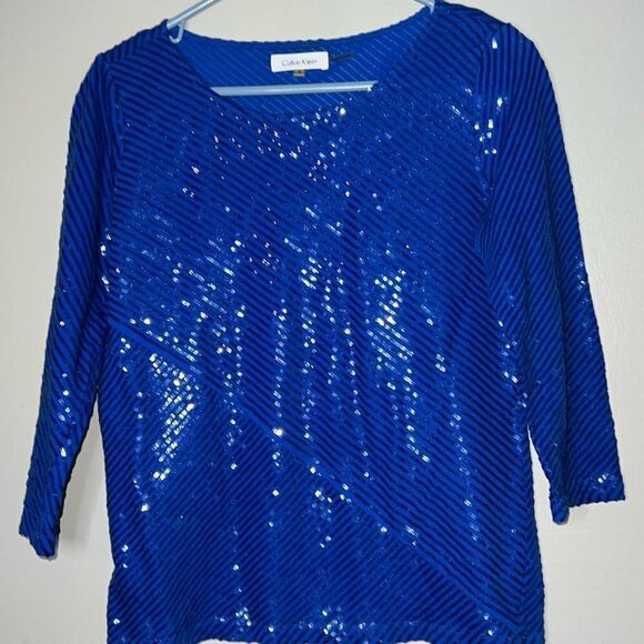 Calvin Klein blue sequin top - Picture 1 of 9